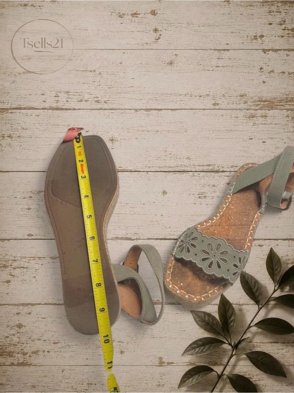 Crown Vintage Women's Sage Green Espadrille Sandal Wedges with Floral Cutouts